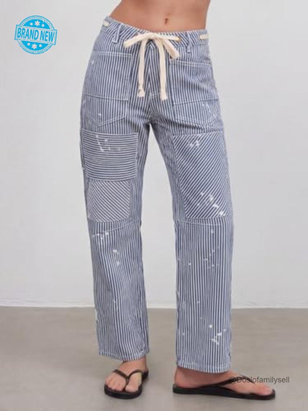 Women Striped Barrel Jeans Casual Loose Denim Wide Leg Baggy Mid Waist Y2k - Picture 4 of 7
